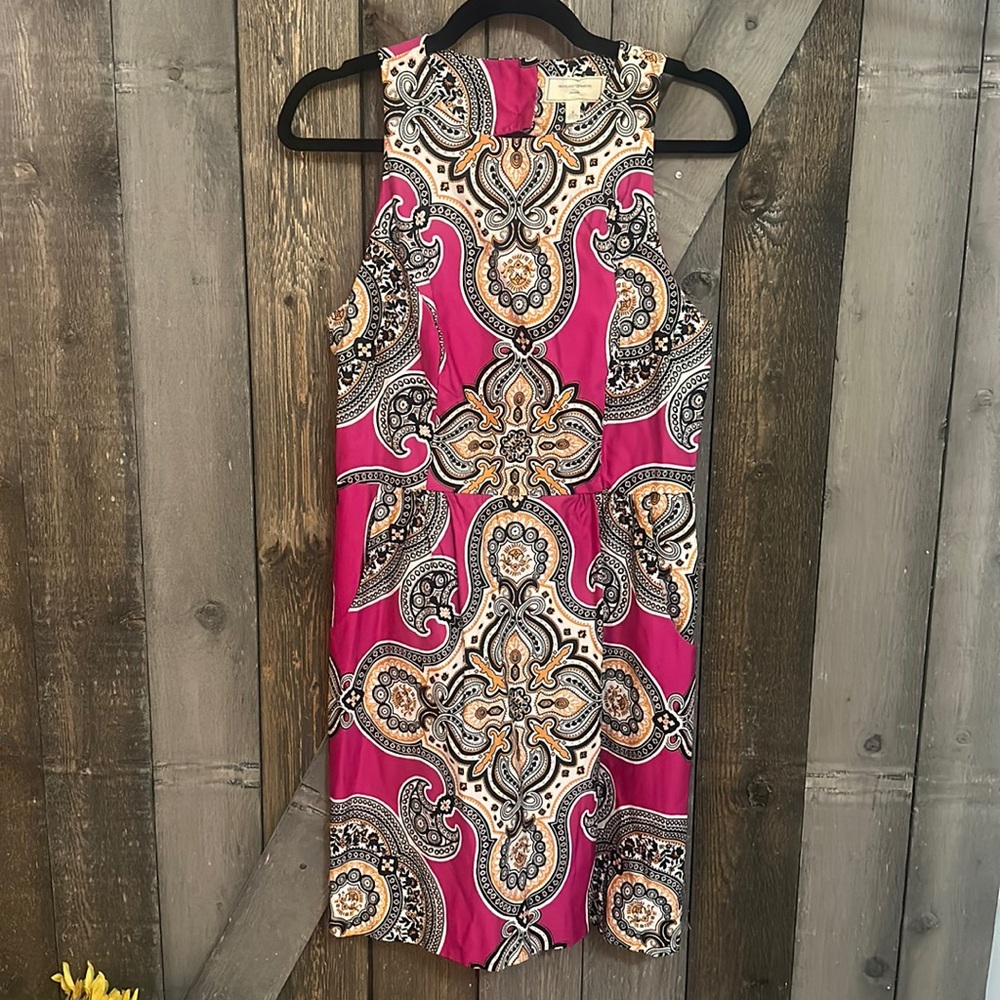 Anthropologie Moulinette Soeurs Pink Paisley Shift Dress Sleeveless Mini Size 6